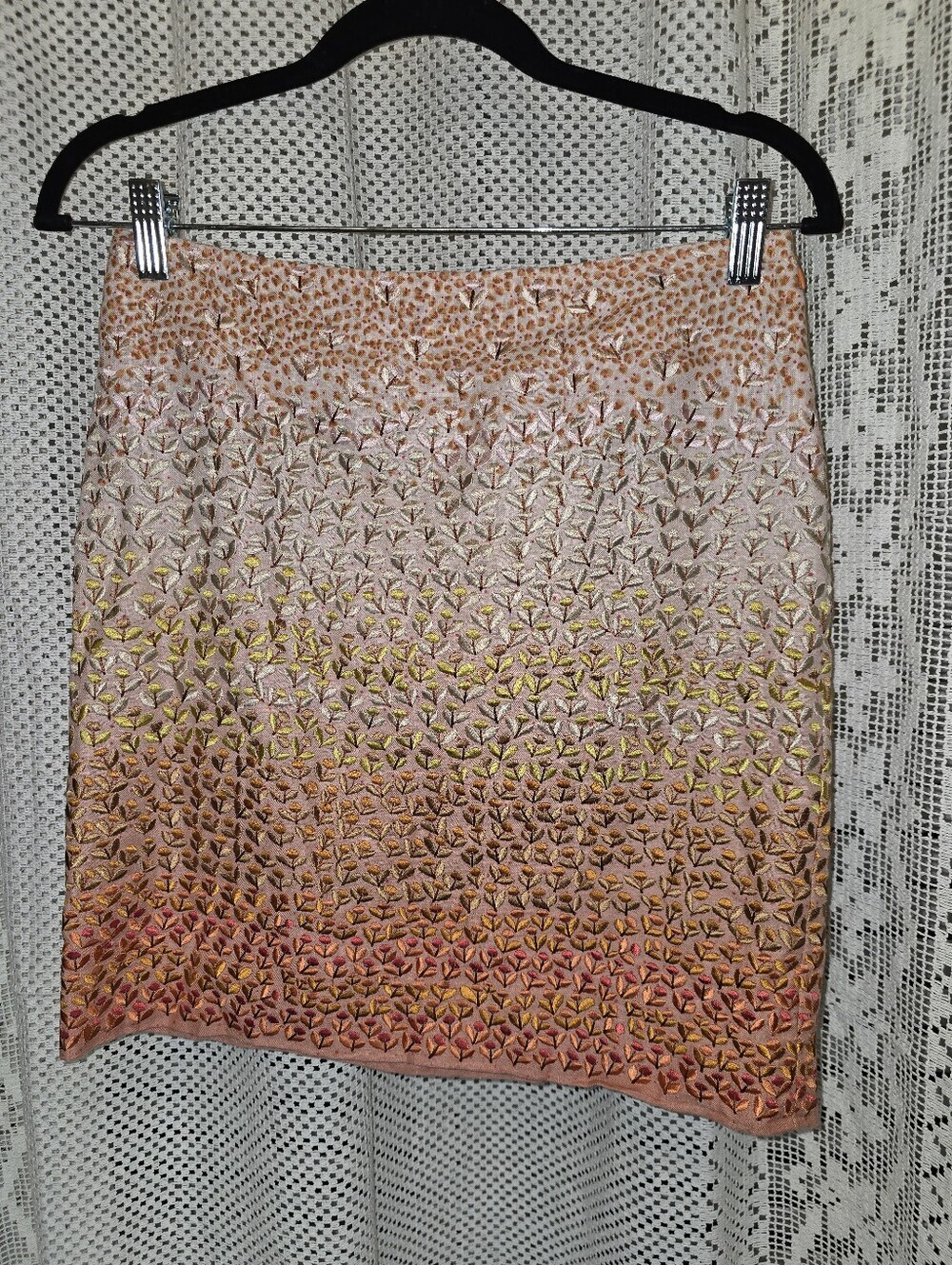 Anthropolgie HD In Paris, Embroidered Mini Skirt, Floral Sunset Ombre, Womens 02